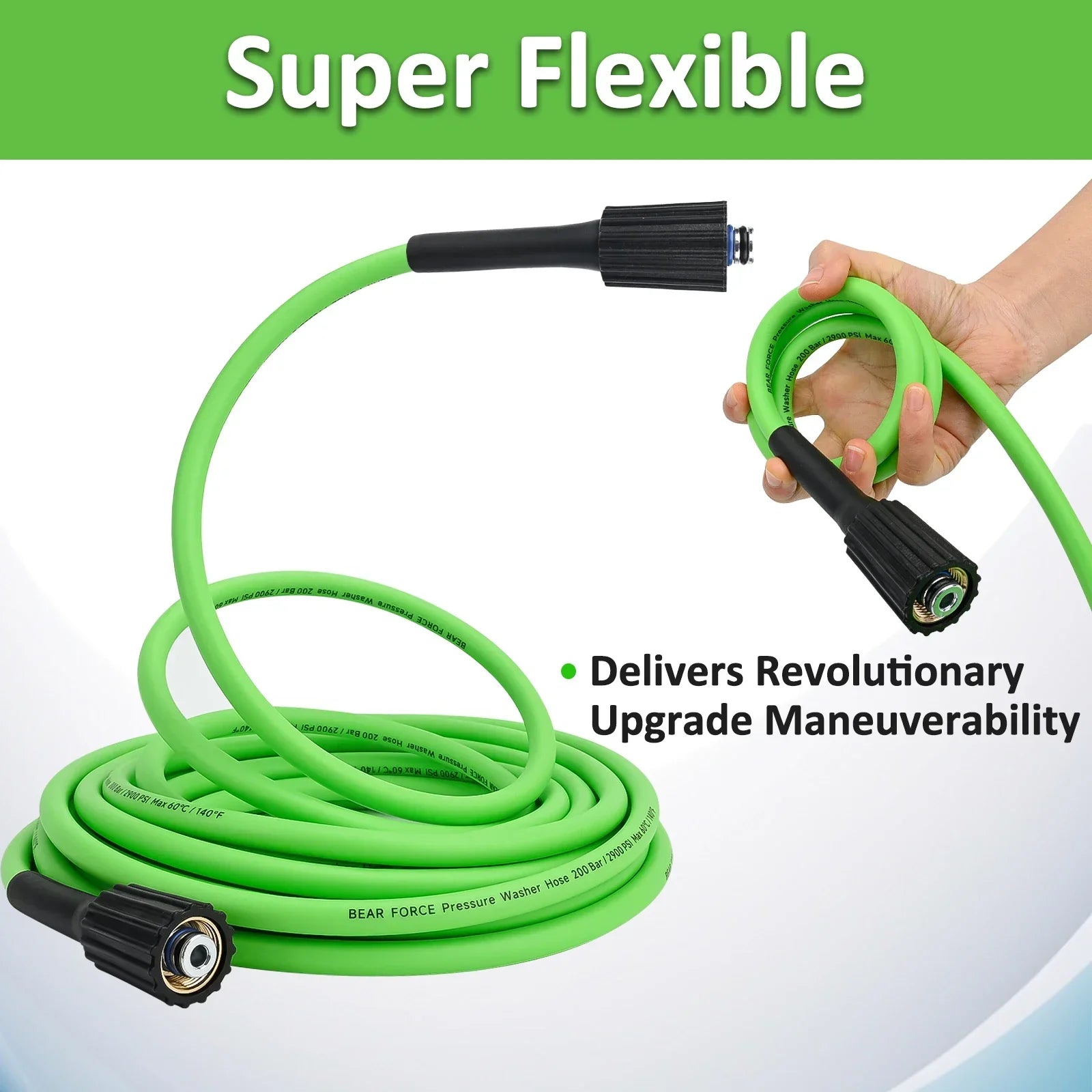 50ft Super Flexible Pressure Washer Hose 2900 PSI Kink Resistant - 1/4" M22 - SHINE SHOP