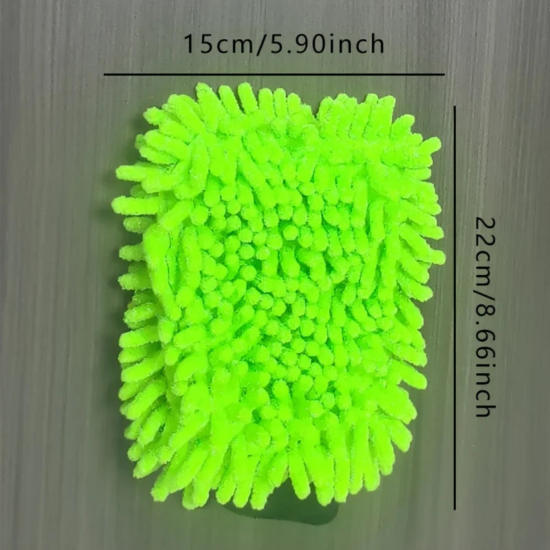 Green Chenille Car Wash Microfiber Mitt - Scratch Free