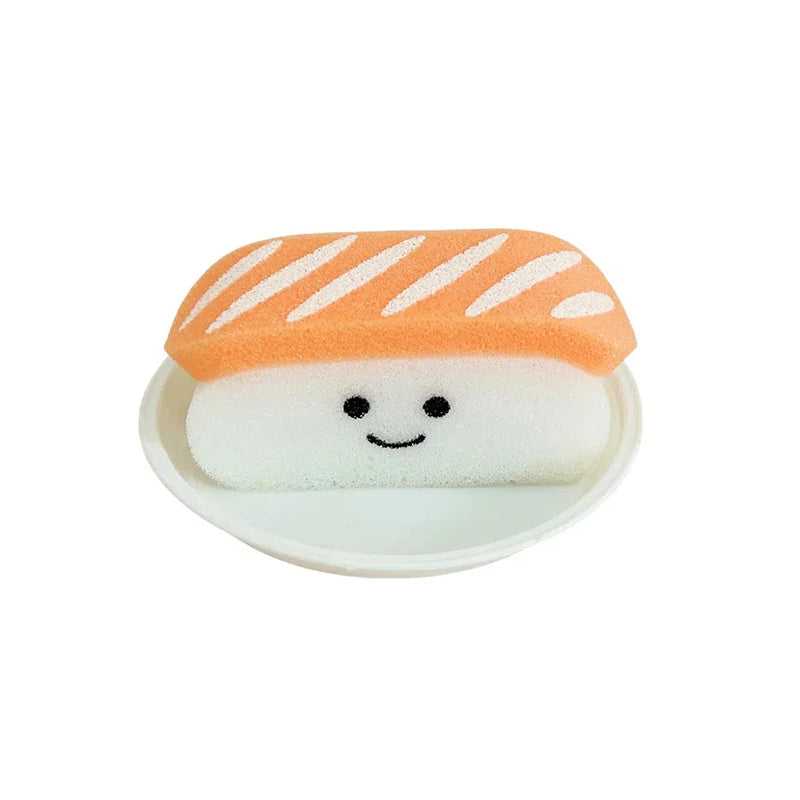 Kawaii Sushi Shape Bath Sponge w/ Soap Dish - Exfoliating Shower Puff