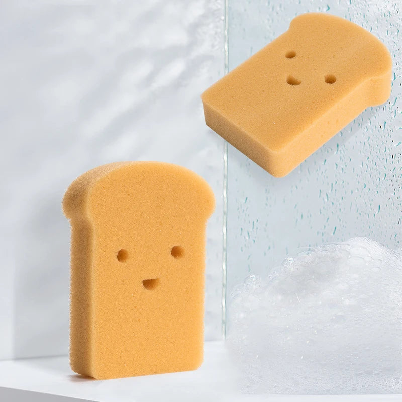 12pcs Smiley Bread Shaped Sponges, Innovative Dishwashing Pad Reusable Japanese Toast Kitchen Sponge