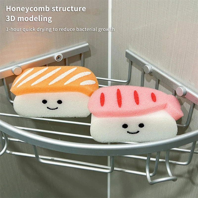 Kawaii Sushi Shape Bath Sponge w/ Soap Dish - Exfoliating Shower Puff