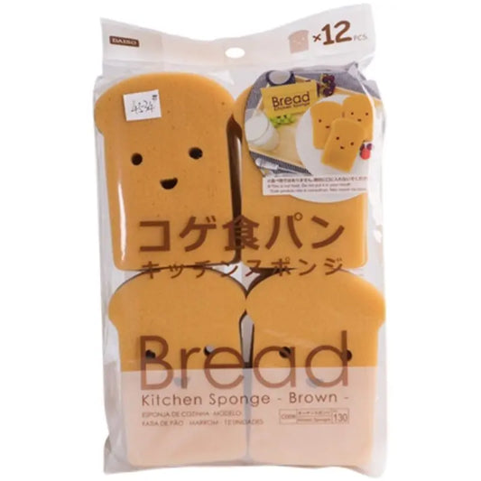 12pcs Smiley Bread Shaped Sponges, Innovative Dishwashing Pad Reusable Japanese Toast Kitchen Sponge
