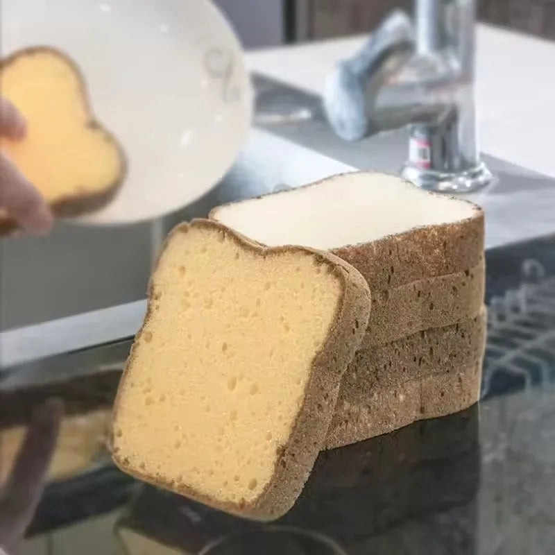 2pcs Cute Bread Shaped Kitchen Sponge Set - Toast Dishwashing Scrub Pads