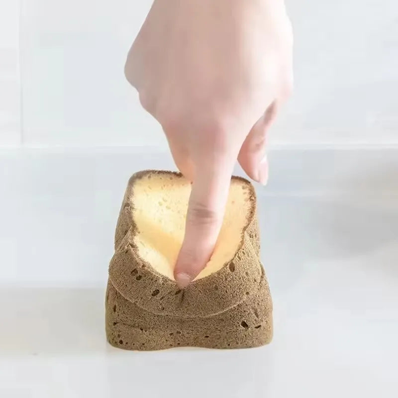 2pcs Cute Bread Shaped Kitchen Sponge Set - Toast Dishwashing Scrub Pads