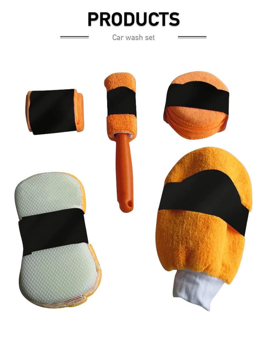 9-Piece Microfiber Car Wash Media Kit - Car Detailing Tools Set with Tire Brush, Wash Sponge, Microfiber Mitt ShineShop.xyz.