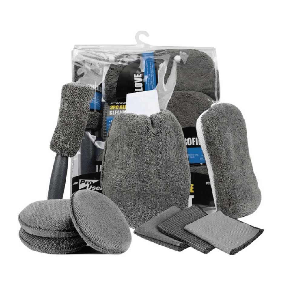 9-Piece Microfiber Car Wash Media Kit - Car Detailing Tools Set with Tire Brush, Wash Sponge, Microfiber Mitt ShineShop.xyz.