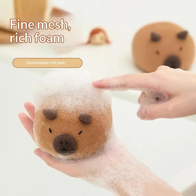 Capybara Cute Gentle Exfoliating Massage Cleaning Bath Sponge Ball Soft Foaming Scrubber