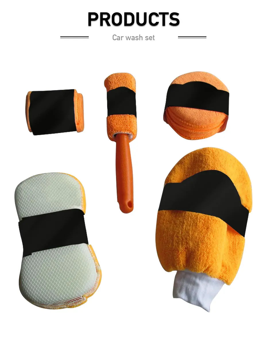 9-Piece Microfiber Car Wash Media Kit - Car Detailing Tools Set with Tire Brush, Wash Sponge, Microfiber Mitt