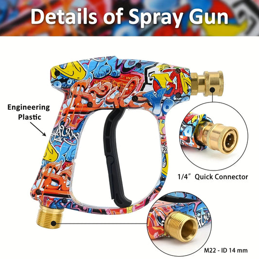 4350PSI High-Pressure Water Gun, Graffiti Design, 1L Foam Spray Gun, 1/4" Quick Nozzle Set with Rubber Base