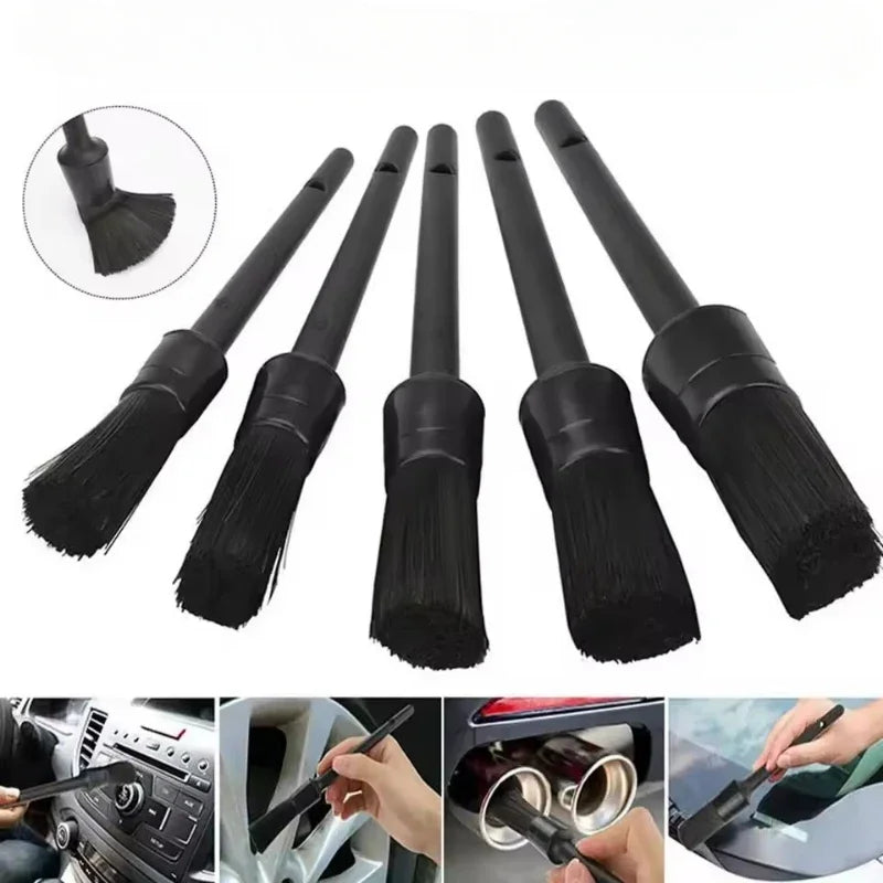 5 Pack All Black Cleaning Detailing Brush Set