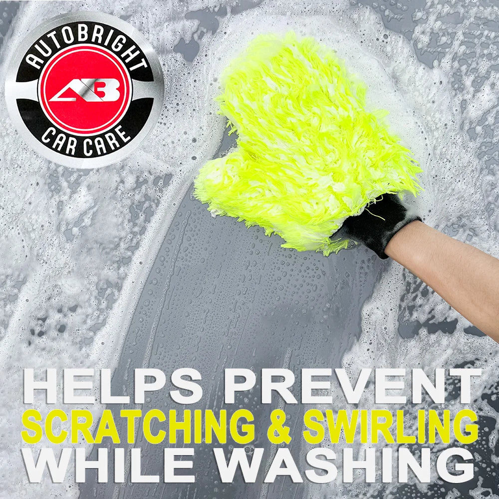 3pcs Microfiber Glove Set Non-Scratch Car Wash Mitt - Fluorescent Yellow