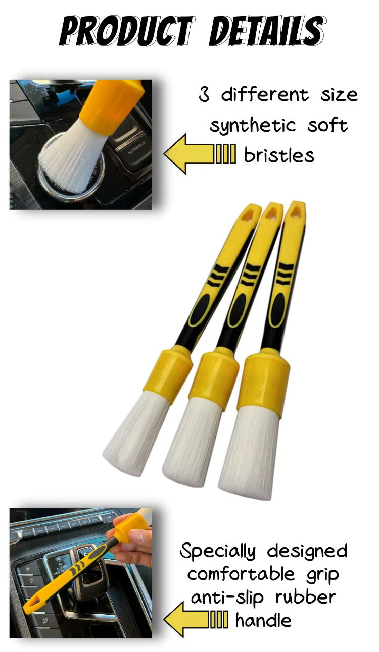 Lucullan White Nylon Bristle Car Detail Brushes Non-Slip Soft Rubber Handle ShineShop.xyz.