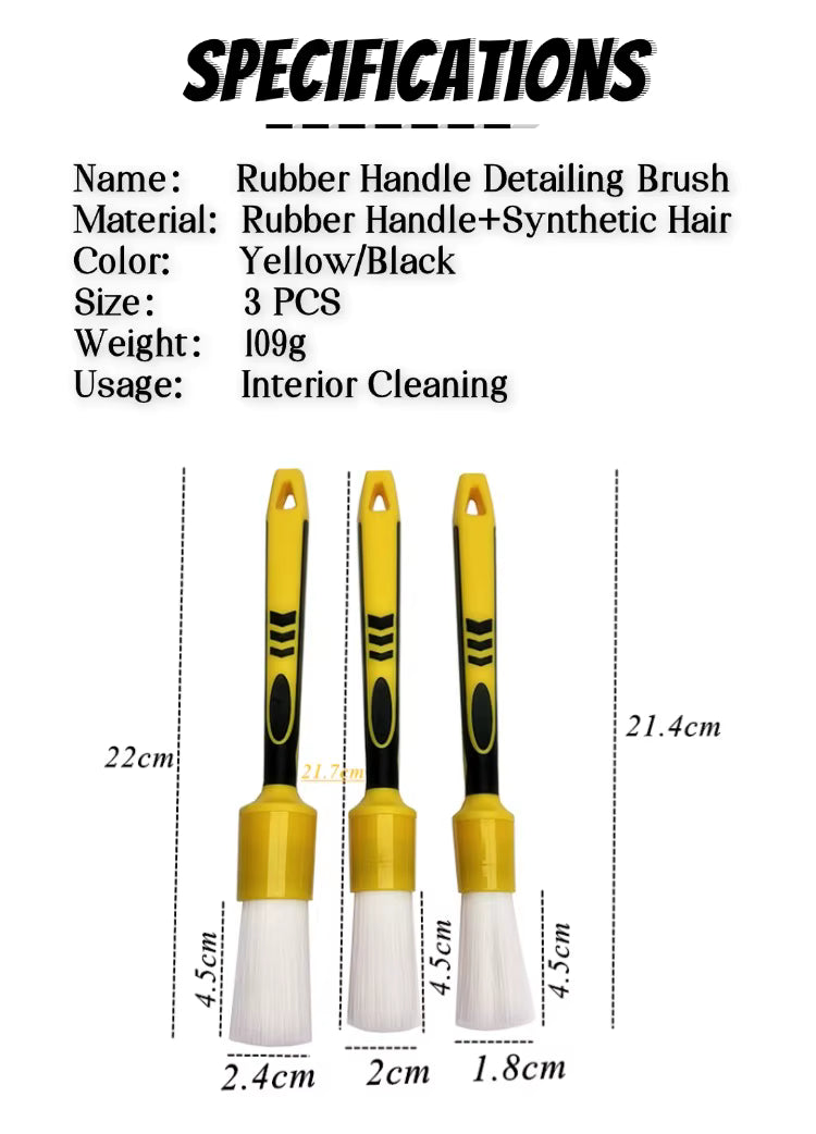 Lucullan White Nylon Bristle Car Detail Brushes Non-Slip Soft Rubber Handle ShineShop.xyz.