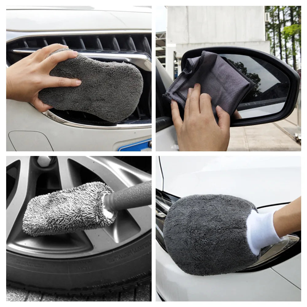 9-Piece Microfiber Car Wash Media Kit - Car Detailing Tools Set with Tire Brush, Wash Sponge, Microfiber Mitt