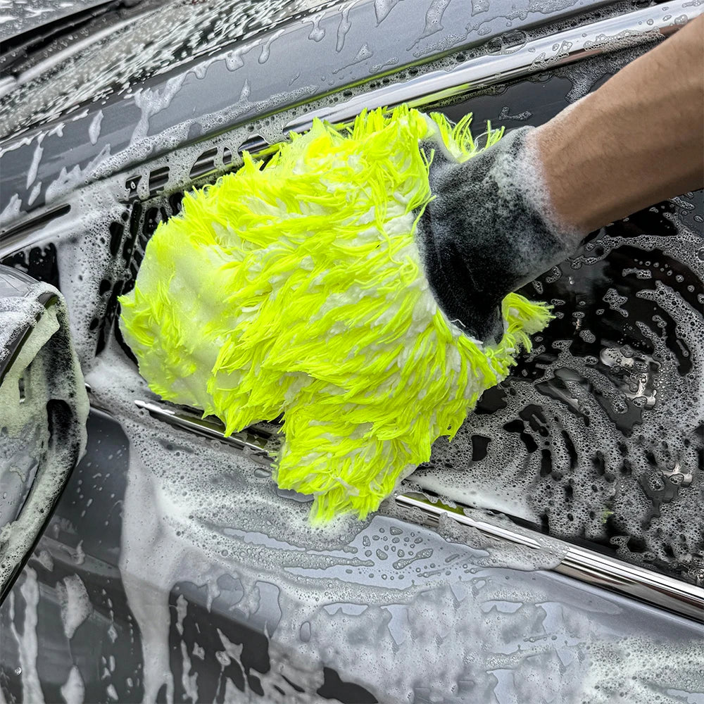 3pcs Microfiber Glove Set Non-Scratch Car Wash Mitt - Fluorescent Yellow