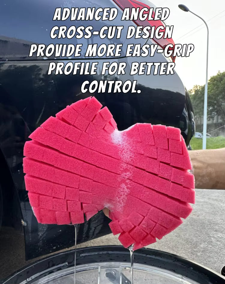 Big Grid 2.0 Double Side Cross-Cut Sponge - Better Grip and Access Tight Spaces for Rinse-less Car Wash