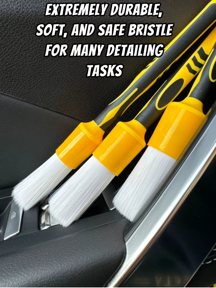 Lucullan White Nylon Bristle Car Detail Brushes Non-Slip Soft Rubber Handle ShineShop.xyz.