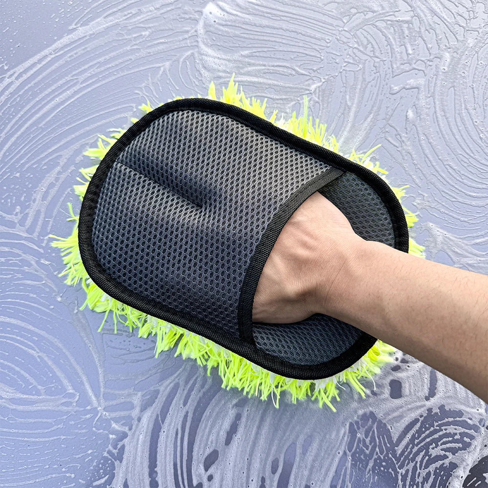 3pcs Microfiber Glove Set Non-Scratch Car Wash Mitt - Fluorescent Yellow