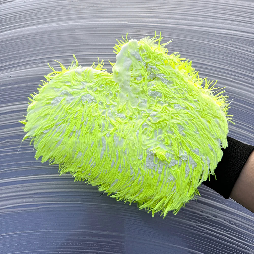 3pcs Microfiber Glove Set Non-Scratch Car Wash Mitt - Fluorescent Yellow