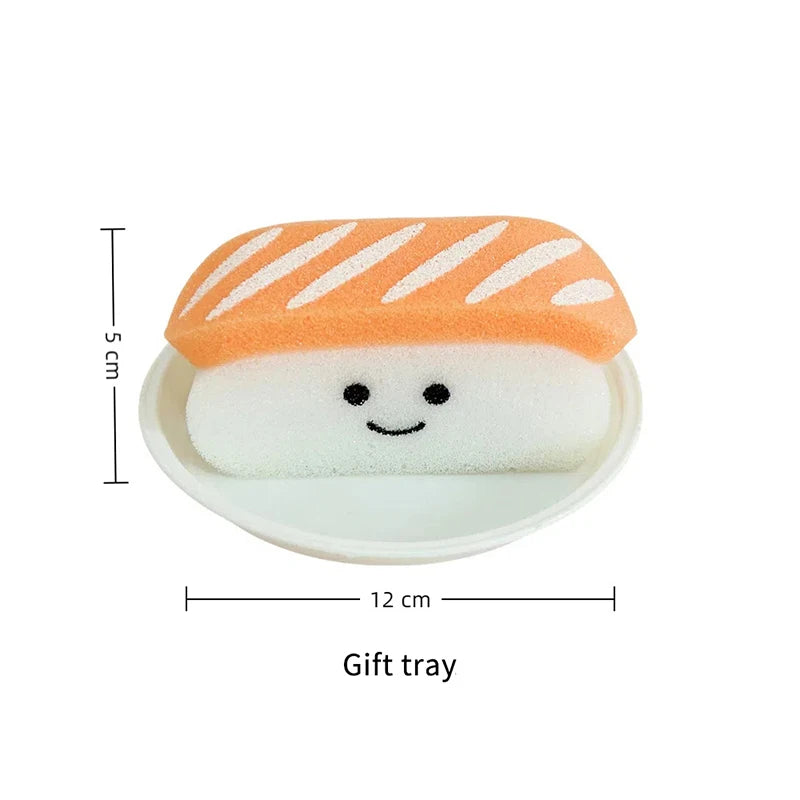 Kawaii Sushi Shape Bath Sponge w/ Soap Dish - Exfoliating Shower Puff