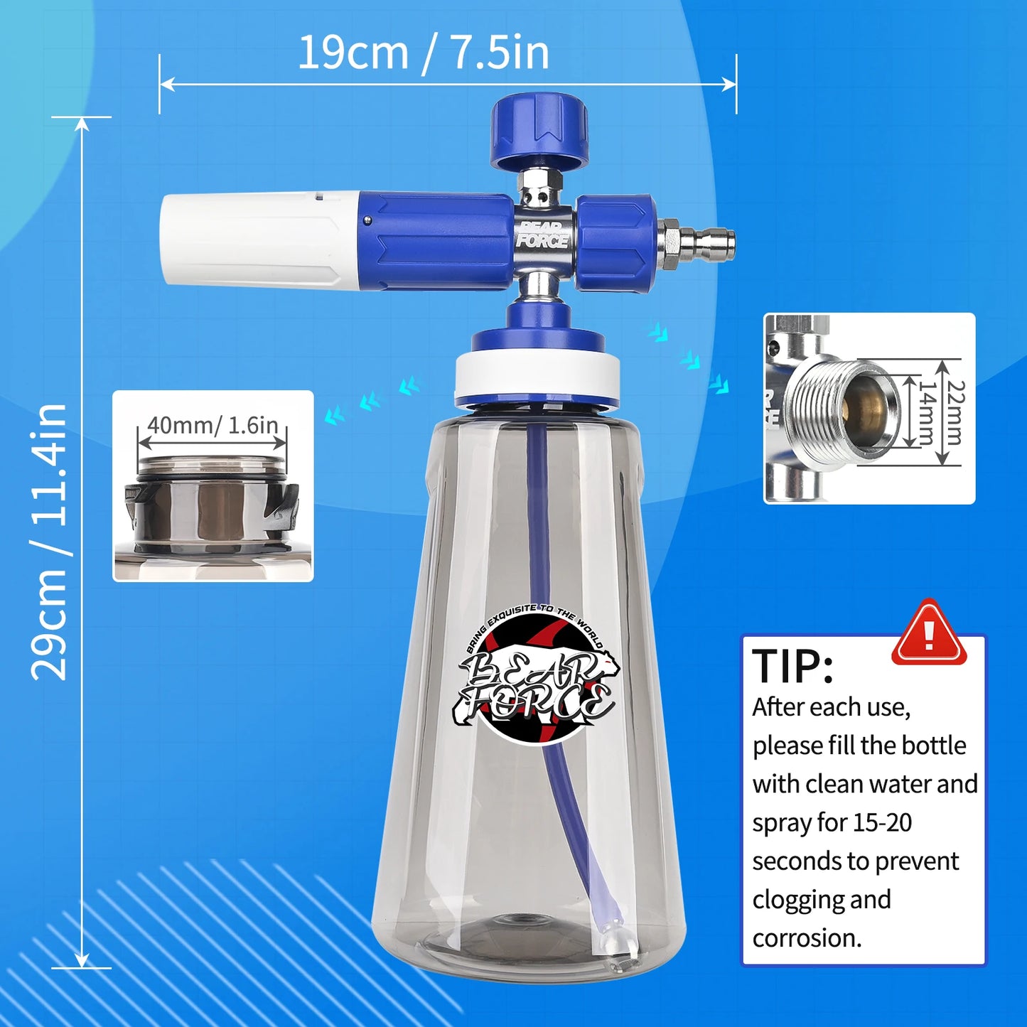 Blue Upgraded Pressure Washer Foam Cannon - 1/4” Quick Connect