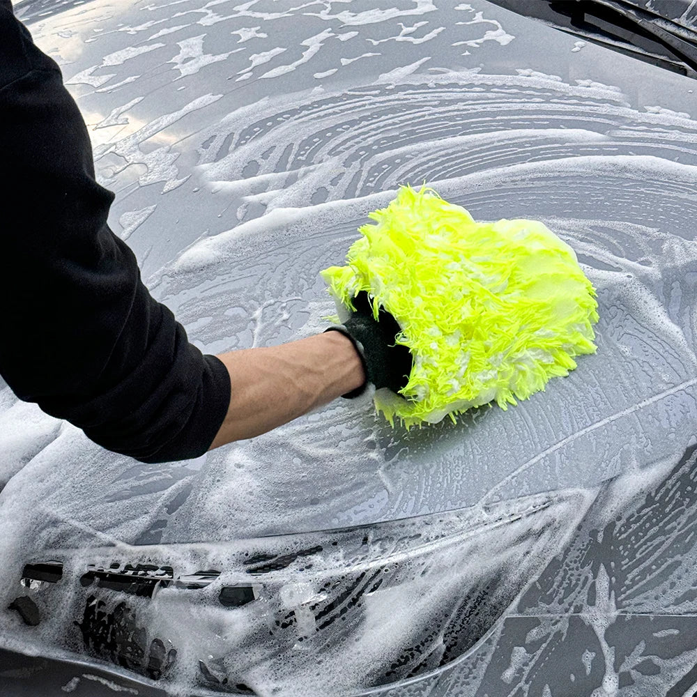 3pcs Microfiber Glove Set Non-Scratch Car Wash Mitt - Fluorescent Yellow