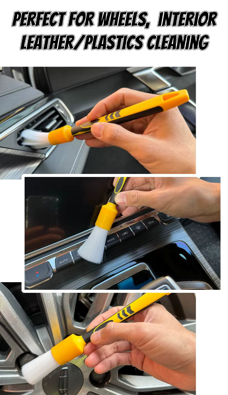 Lucullan White Nylon Bristle Car Detail Brushes Non-Slip Soft Rubber Handle ShineShop.xyz.