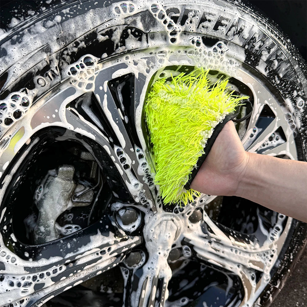3pcs Microfiber Glove Set Non-Scratch Car Wash Mitt - Fluorescent Yellow
