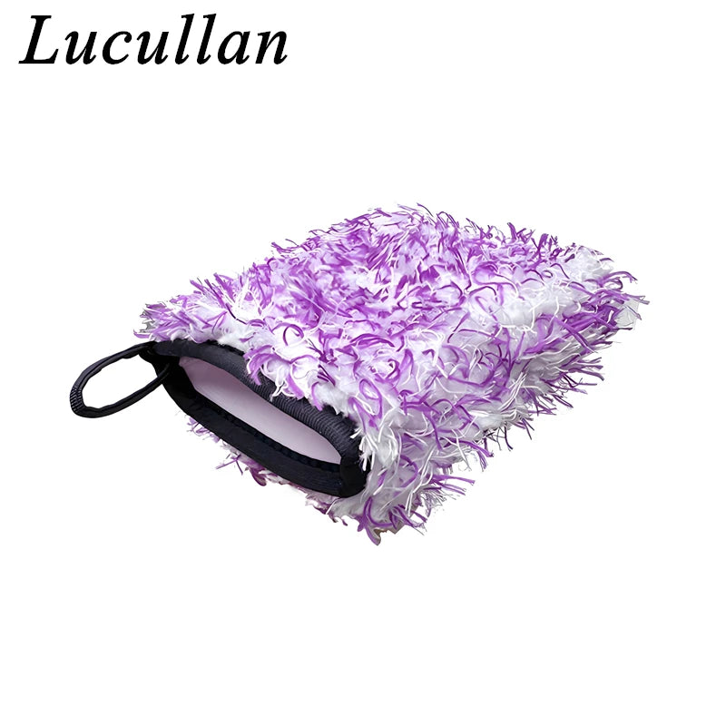 Lucullan Ultra Plush Mitt Set - Purple Car Detailing Microfiber Accessories for Wheels, Grills, Paint and Tight Areas