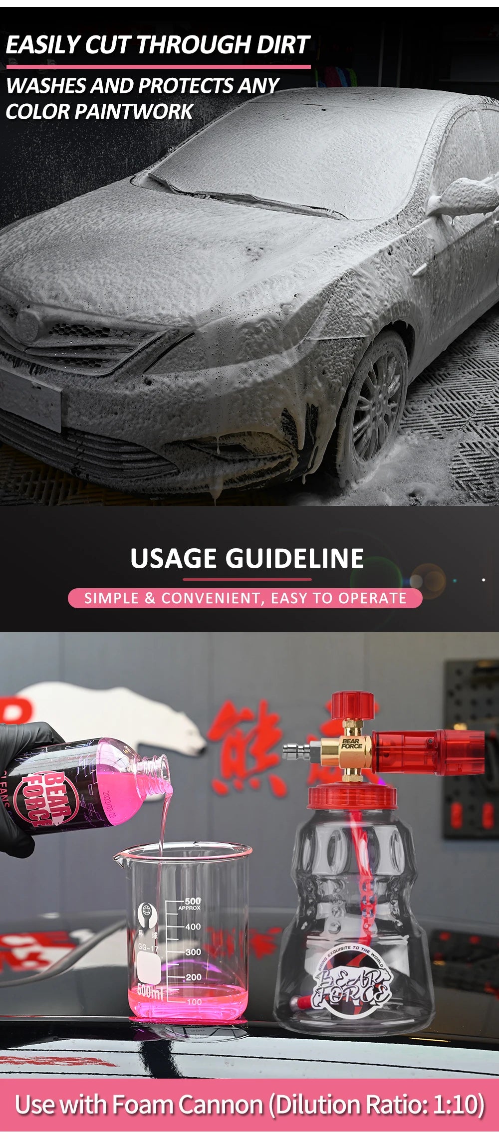 Cherry Snow Foam Car Wash & Wax Shampoo - Ideal for Foam Cannons or Bucket Washes