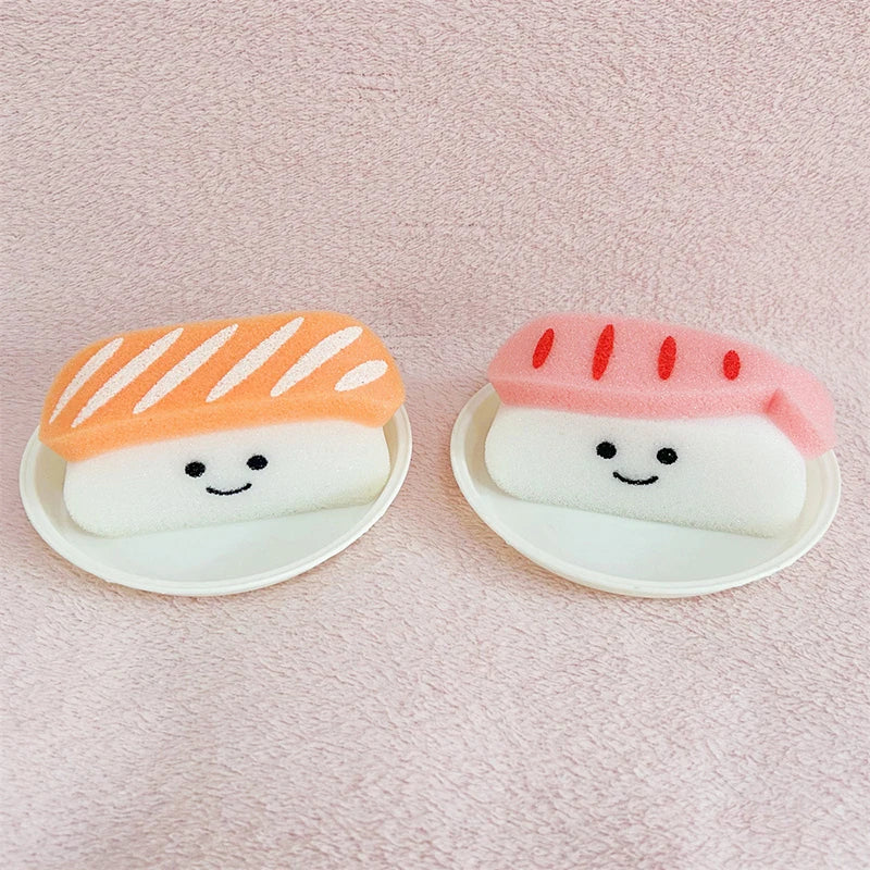 Kawaii Sushi Shape Bath Sponge w/ Soap Dish - Exfoliating Shower Puff