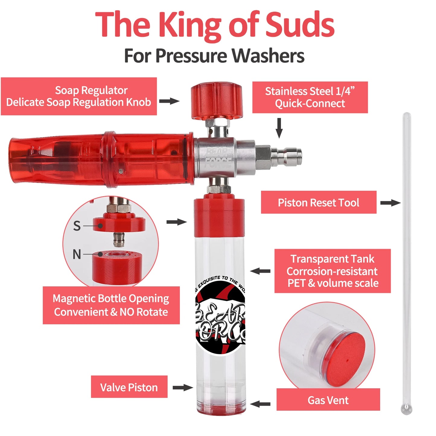 NEW! Negative Pressure Magnetic Suction Foam Cannon Pro, with 1/4'' Quick Connector