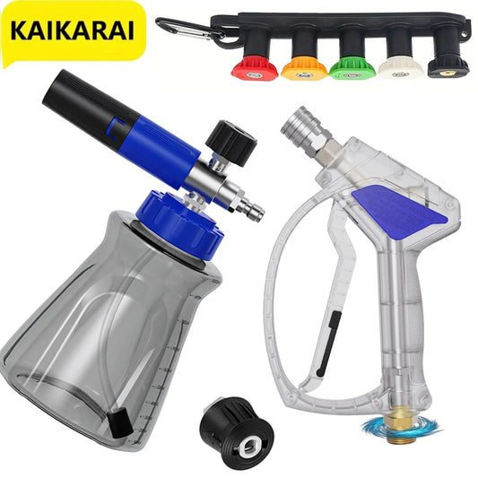 Crystal Blue Stainless Steel Pro Shorty 360° Swivel Pressure Washer Sprayer & Foam Cannon Combo