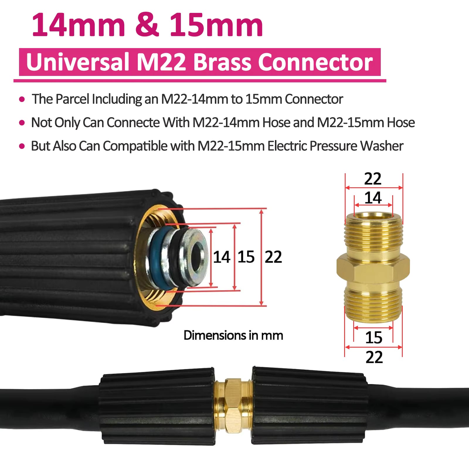 2900PSI Super Flexible Hot Pink Pressure Washer Hose Kink Resistant Extension M22 ShineShop.xyz.