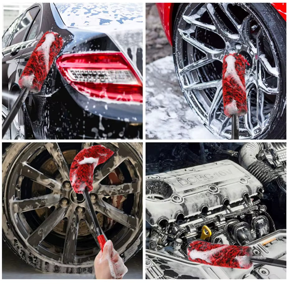 SEAMETAL Wheel Detailing Brush Microfiber Bendable Wool Style Cleaning Tools for Car Rim - Red ShineShop.xyz.