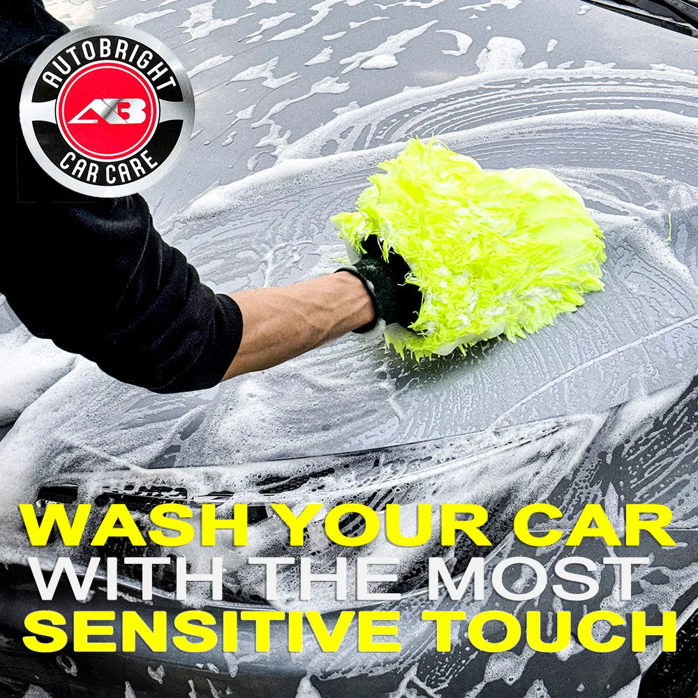 3pcs Microfiber Glove Set Non-Scratch Car Wash Mitt - Fluorescent Yellow