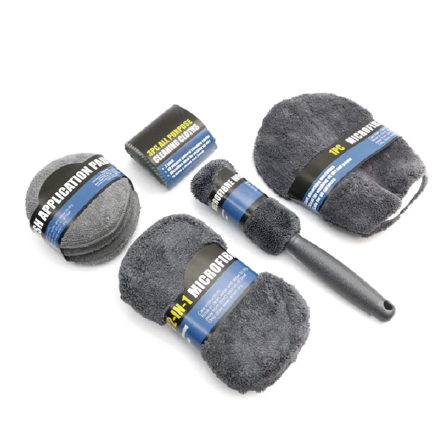 9-Piece Microfiber Car Wash Media Kit - Car Detailing Tools Set with Tire Brush, Wash Sponge, Microfiber Mitt