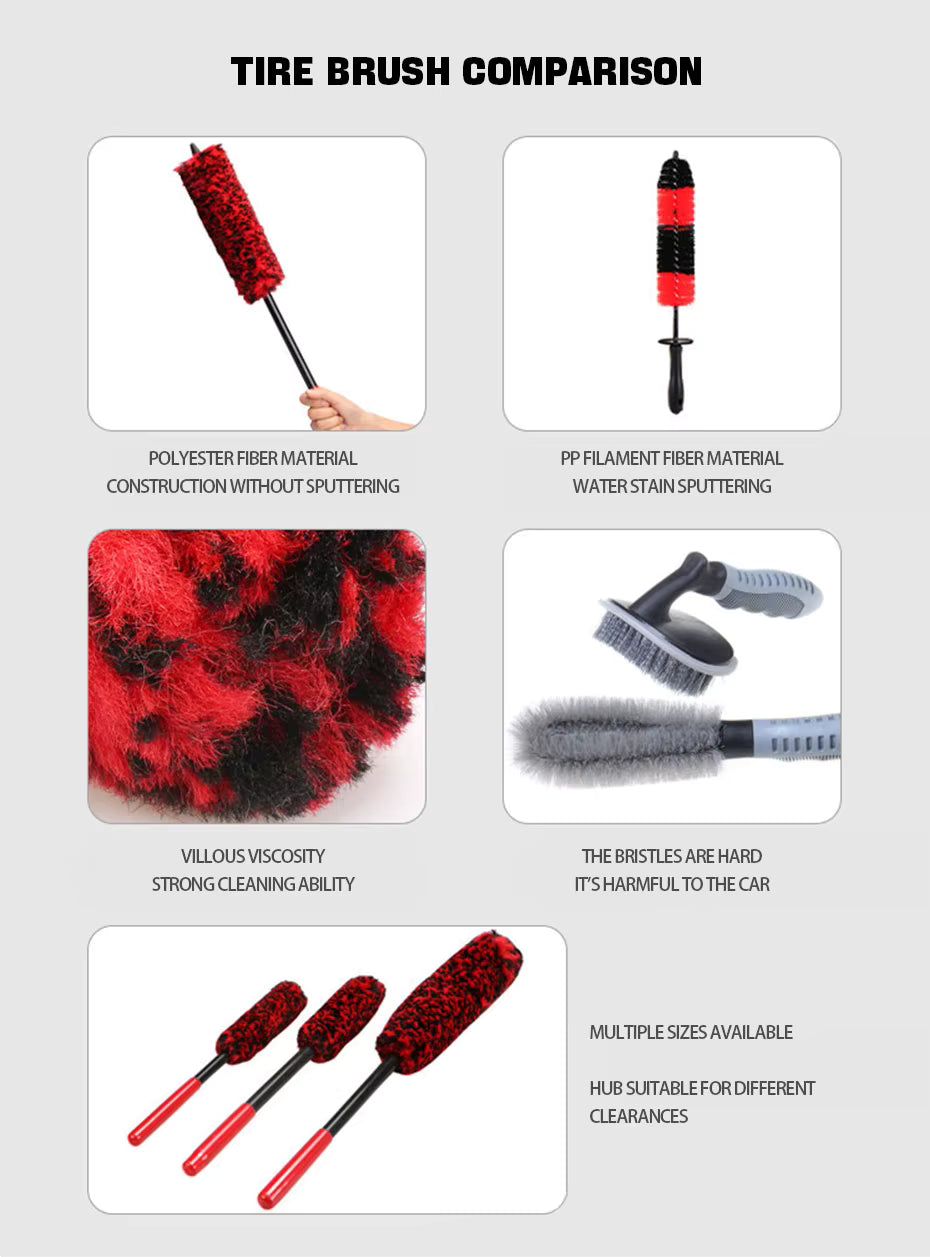 SEAMETAL Wheel Detailing Brush Microfiber Bendable Wool Style Cleaning Tools for Car Rim - Red ShineShop.xyz.