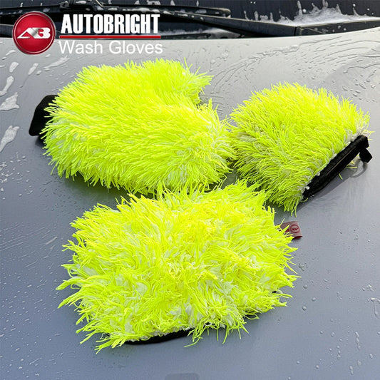 3pcs Microfiber Glove Set Non-Scratch Car Wash Mitt - Fluorescent Yellow