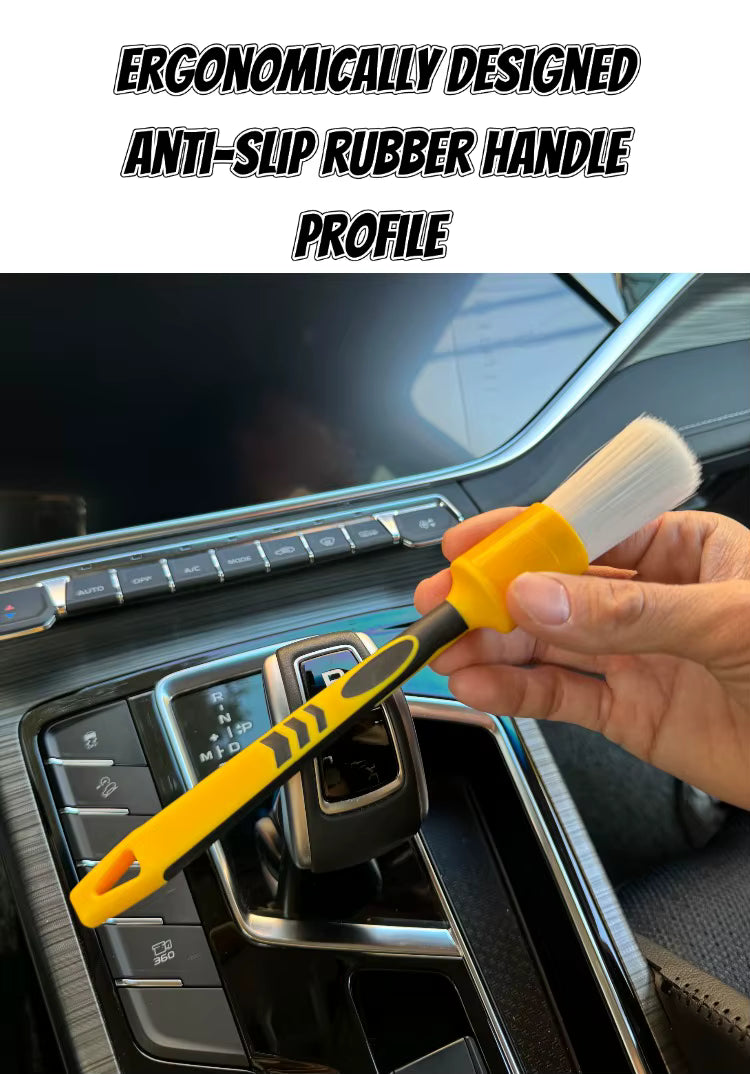 Lucullan White Nylon Bristle Car Detail Brushes Non-Slip Soft Rubber Handle ShineShop.xyz.