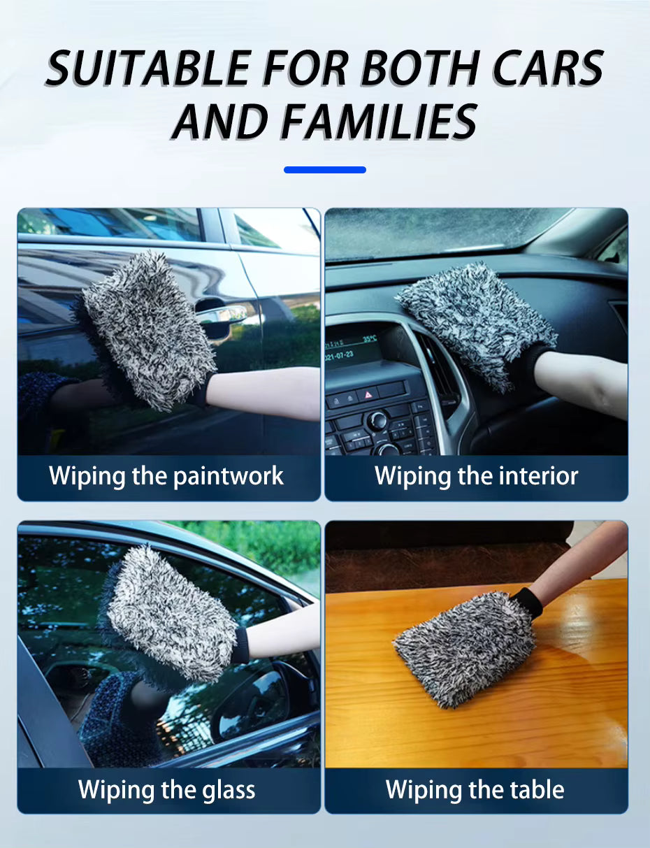 Ultra Soft Plush Microfiber Car Wash Mitt - Black Wristband ShineShop.xyz.