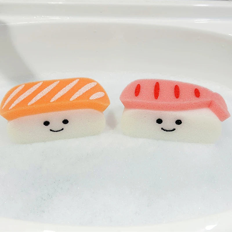 Kawaii Sushi Shape Bath Sponge w/ Soap Dish - Exfoliating Shower Puff