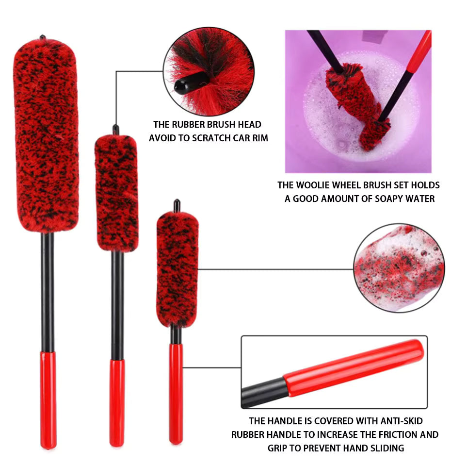 SEAMETAL Wheel Detailing Brush Microfiber Bendable Wool Style Cleaning Tools for Car Rim - Red ShineShop.xyz.