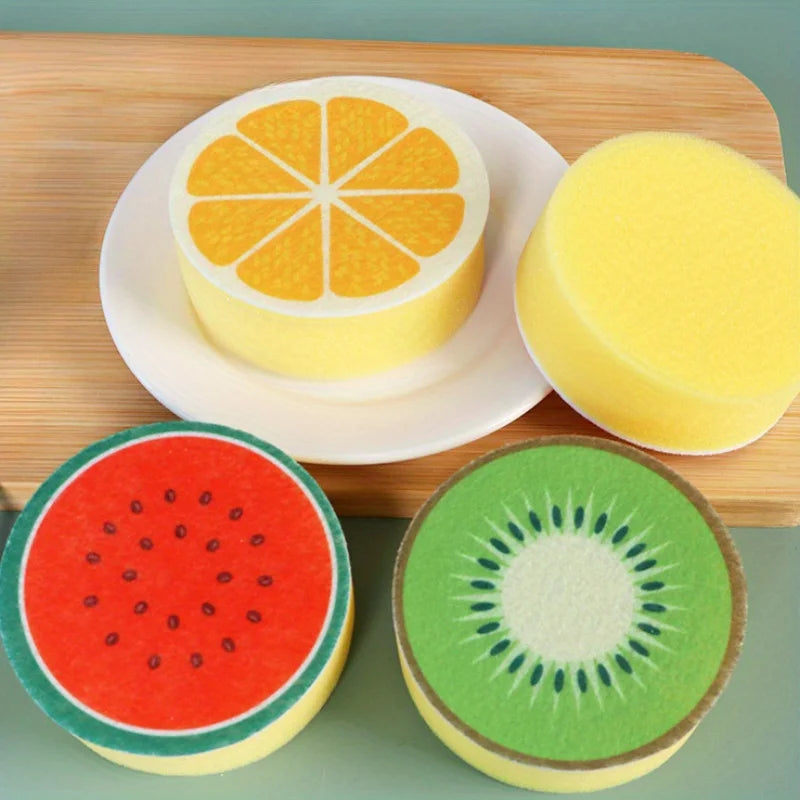 4pcs Kitchen Sponge Fruit Slice Design, Non-Woven, Reusable for Home