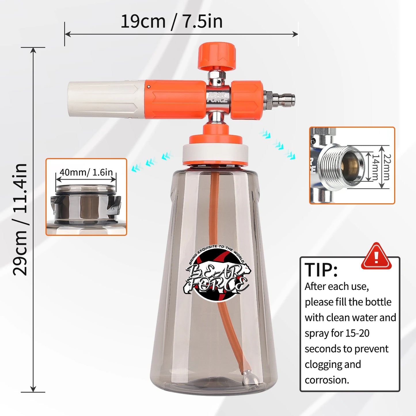 Orange Upgraded Pressure Washer Foam Cannon - 1/4” Quick Connect