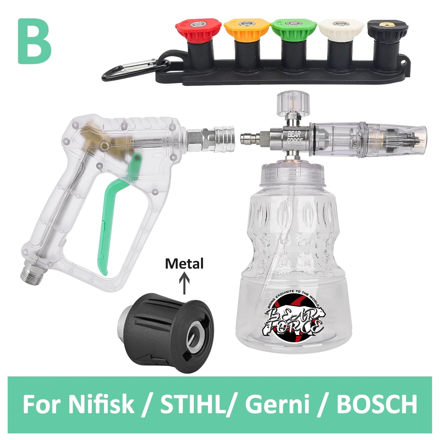 Foam Cannon and Stubby Pistol Sprayer Combo by BearForce for Karcher Nilfisk Parkside Bosch Quick Connector ShineShop.xyz.