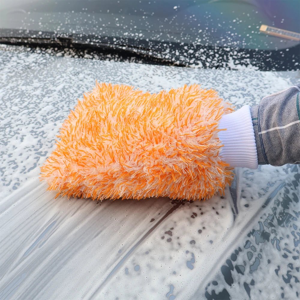 AUTOBRIGHT Orange Car Wash Glove Cleaning Mitt Thick Microfiber High Quality ShineShop.xyz.