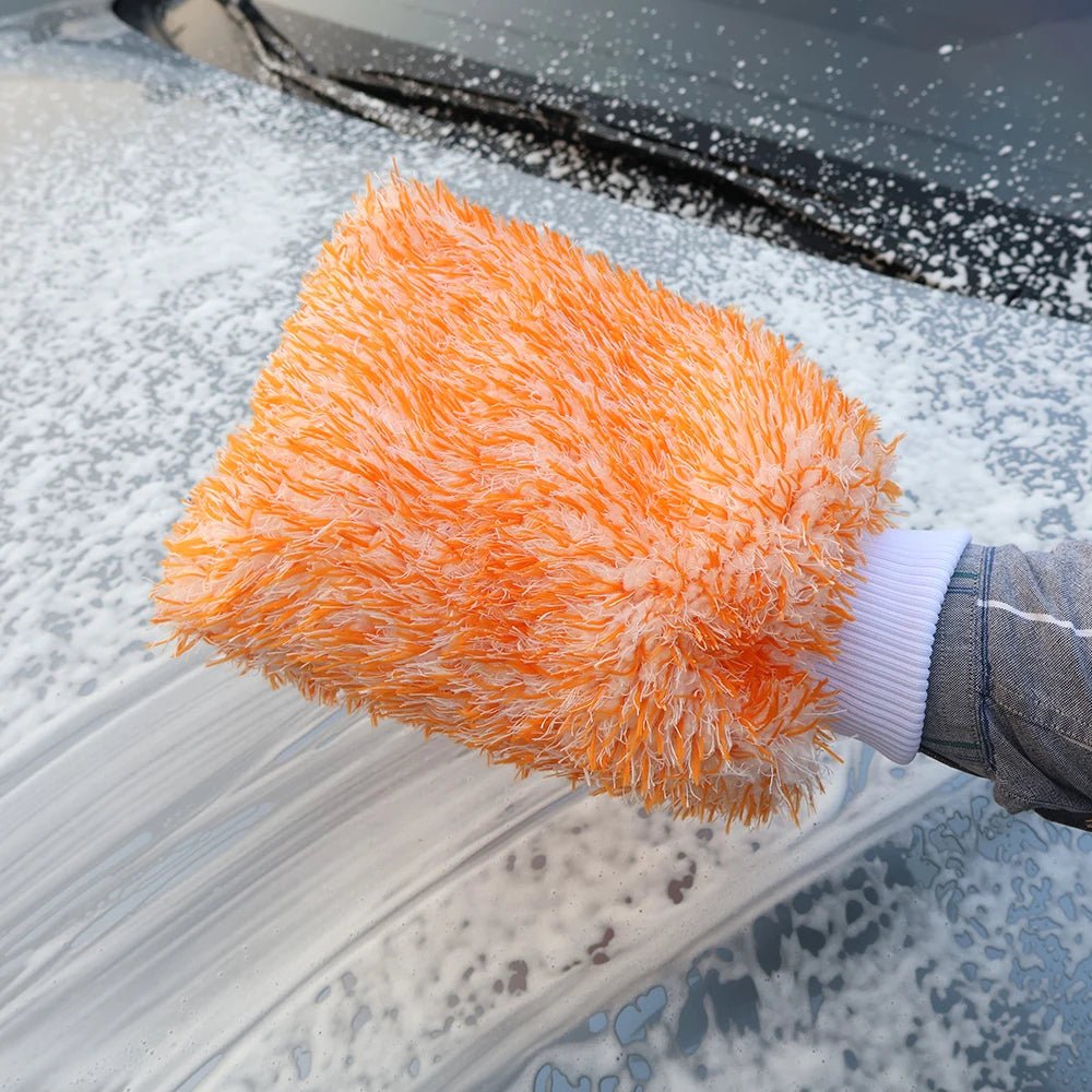 AUTOBRIGHT Orange Car Wash Glove Cleaning Mitt Thick Microfiber High Quality ShineShop.xyz.