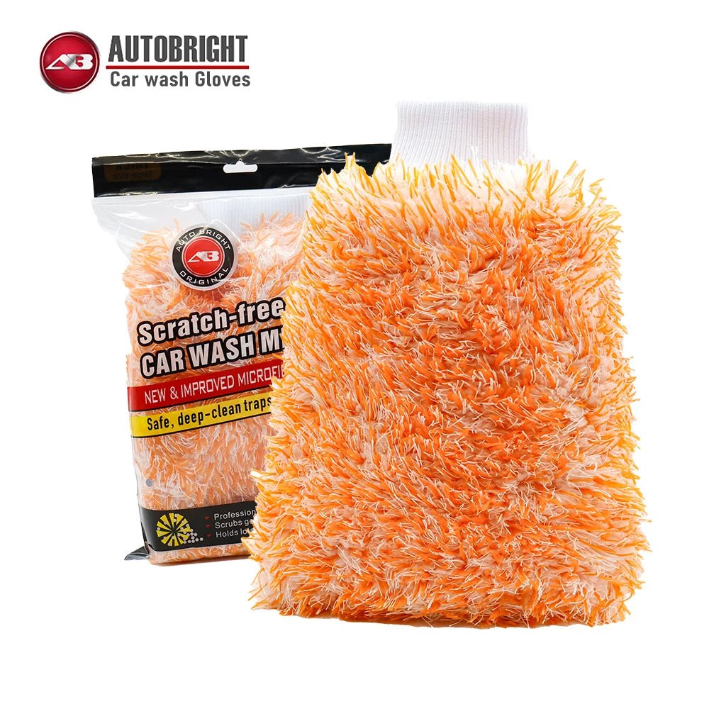 AUTOBRIGHT Orange Car Wash Glove Cleaning Mitt Thick Microfiber High Quality ShineShop.xyz.