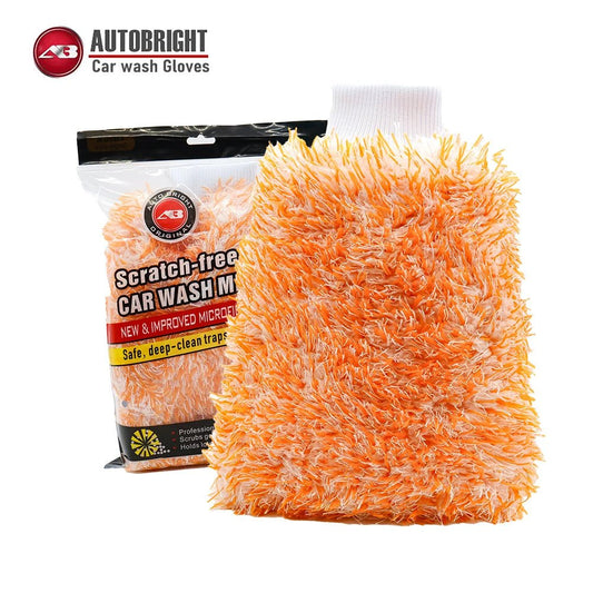 AUTOBRIGHT Orange Car Wash Glove Cleaning Mitt Thick Microfiber High Quality ShineShop.xyz.